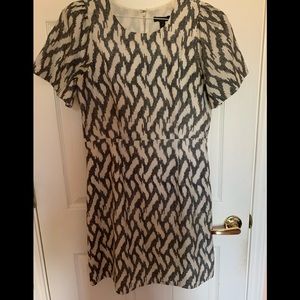 J Crew Flutter Sleeve Gray And White Silk Dress